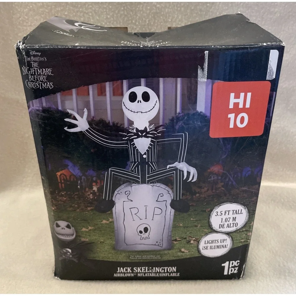 Nightmare Before Christmas Jack Skellington Tombstone Airblown Inflatable 3.5'